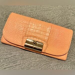 EUC Coach Dusty Rose Peachy Pink Crocodile-Embossed Wallet